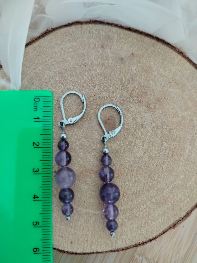 Natural amethyst earrings - stainless steel sleeper earrings - purple - b – photo 2